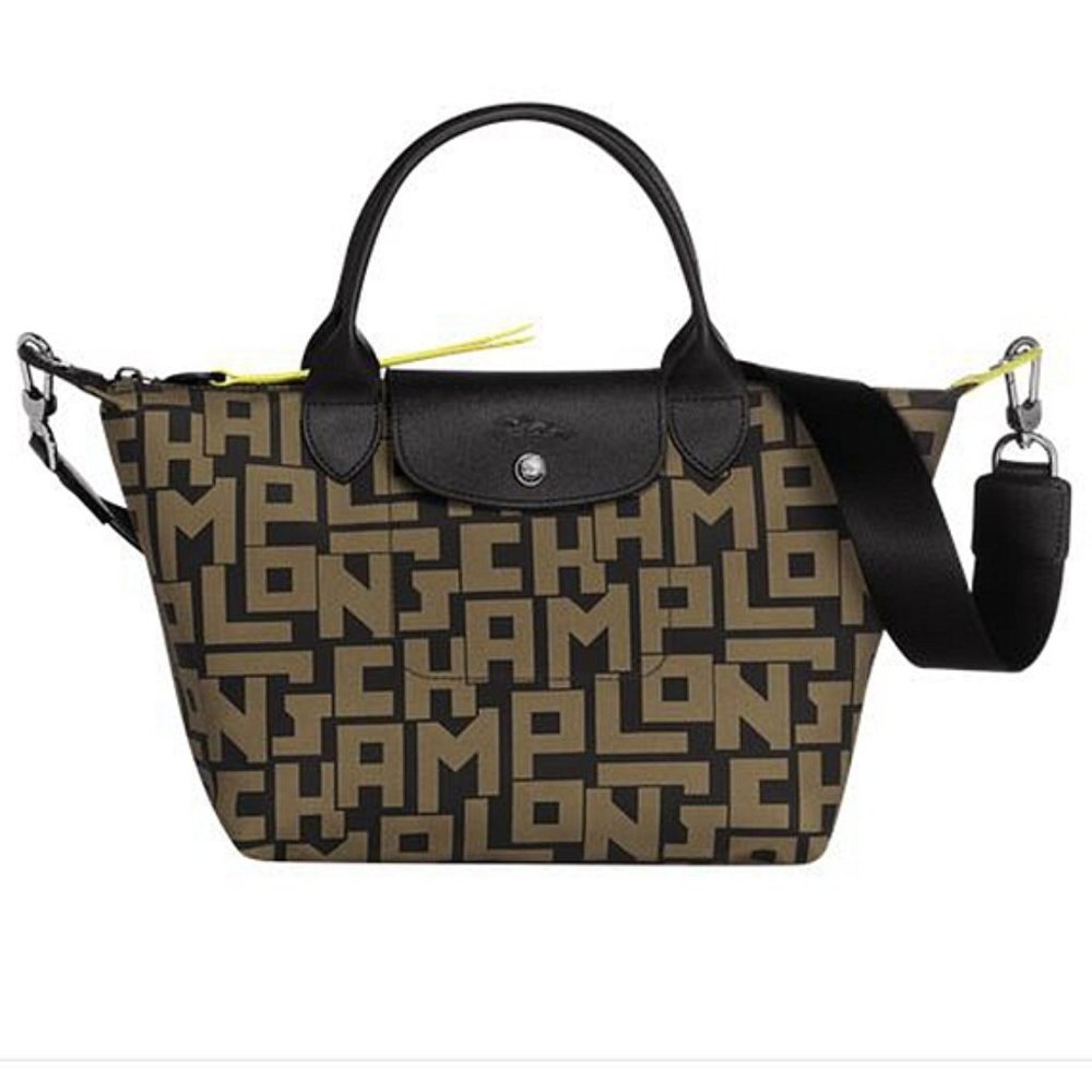 NWT LONGCHAMP Le Pliage LGP Small Crossbody Satchel Bag BLACK Khaki AUTHENTIC - Picture 1 of 14